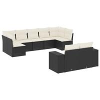 9-delige Loungeset met kussens poly rattan zwart - thumbnail