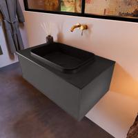 Badkamermeubelset Mondiaz Erin 80 cm met 1 Lade met RIDGE Wastafel Midden Urban Zonder Kraangaten Greeploos Mat Dark Grey - thumbnail