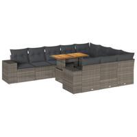 10-delige Loungeset met kussens poly rattan acacia grijs - thumbnail