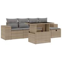 6-delige Loungeset met kussens poly rattan beige - thumbnail