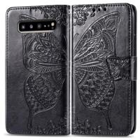 Butterfly Love bloemen reliëf horizontale Flip lederen case voor Galaxy S10 5G met houder & kaartsleuven & portemonnee & Lanyard (zwart) - thumbnail