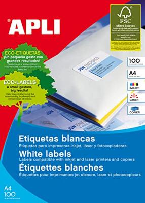 Apli Witte etiketten ft 64 x 33,9, ronde hoeken, 2.400 stuks, 24 per blad (2409) Apli Witte etiketten ft 64 x 33,9, ronde hoeken, 2.400 stuks, 24 per blad (2409)
