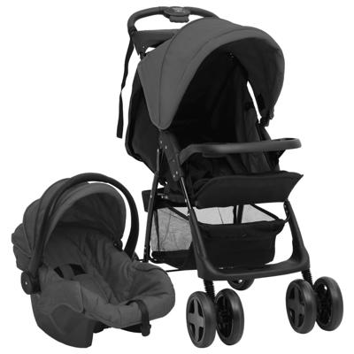 VidaXL Kinderwagen 3-in-1 staal donkergrijs en zwart VidaXL Kinderwagen 3-in-1 staal donkergrijs en zwart