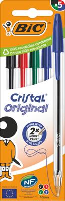 Bic Cristal balpen, medium, blister van 5 stuks: zwart, rood, groen en 2 x blauw Bic Cristal balpen, medium, blister van 5 stuks: zwart, rood, groen en 2 x blauw