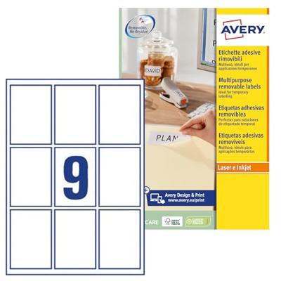 Avery Afneembare productetiketten ft 62 x 89 mm (b x h), 180 stuks, 9 per blad, doos van 20 blad