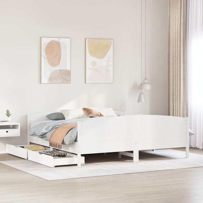 Bedframe zonder matras massief grenenhout wit 200x200 cm