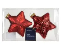 Ster glas L9,8b4h10 cm kerstrood 2 st Decoris - Decoris - thumbnail