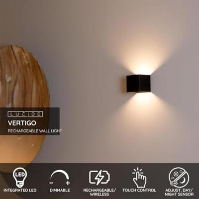Lucide VERTIGO - Oplaadbare Wandlamp Binnen/Buiten - Accu/Batterij - LED Dimb. - 1x6W 2700K - IP54 - Bewegingssensor - Magnetisch - Zwart