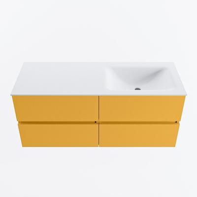 MONDIAZ VICA 120cm badmeubel onderkast Ocher 4 lades. Wastafel CLOUD rechts zonder kraangat, kleur Talc.