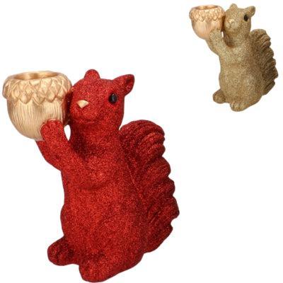 Daan Kromhout Schaal jingle eekhoorn staand rood/goudkleurig 16 cm 2 assorti | 6 stuks