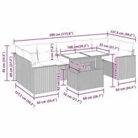 8-delige Loungeset met kussens poly rattan zwart - thumbnail