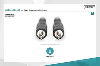 Digitus AK-510100-015-S Jackplug Audio Aansluitkabel [1x Jackplug male 3,5 mm - 1x Jackplug male 3,5 mm] 1.50 m Zwart Rond, Onafgeschermd