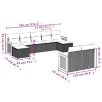 10-delige Loungeset met kussens poly rattan zwart - thumbnail