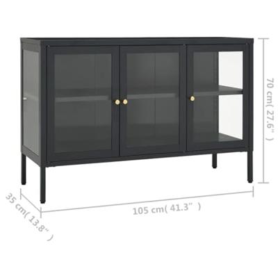Dressoir 105x35x70 cm staal en glas antracietkleurig