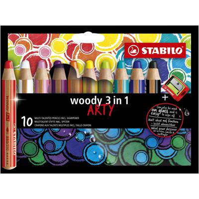 Kleurpotloden STABILO 880 woody 3 in 1 Arty incl slijper ass 10st | 5 stuks