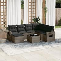 8-delige Loungeset met kussens poly rattan grijs - thumbnail