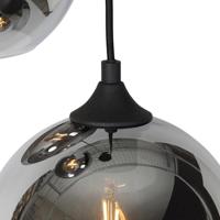 QAZQA Smart hanglamp zwart met smoke glas incl. 3 Wifi A60 - Wallace - thumbnail