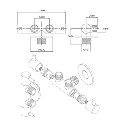 Dubbele Hoekstopkraan AquaSplash Colorato 1/2x3/8x3/8 Chroom Aquasplash Dubbele Hoekstopkraan AquaSplash Colorato 1/2x3/8x3/8 Chroom Aquasplash