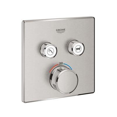 Grohe Inbouwkraan Grohtherm Smart Control Thermostaatkraan met 3-weg Omstelling Vierkant Supersteel Grohe Inbouwkraan Grohtherm Smart Control Thermostaatkraan met 3-weg Omstelling Vierkant Supersteel