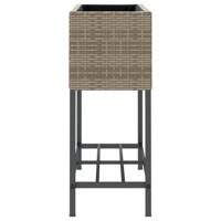 Plantenbakken met schap 2 st 70x28x70 poly rattan grijs - thumbnail