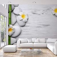 Fotobehang - Witte Planken met stenen en Bloemen, Spa, in 11 maten, inclusief behanglijm - thumbnail