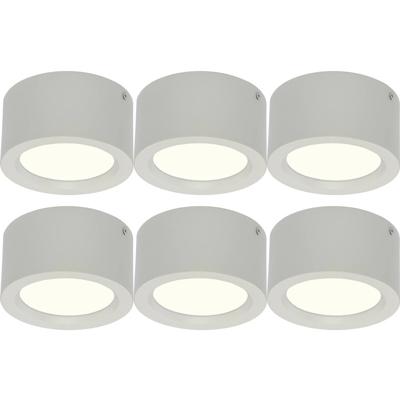 LED Downlight 6 Pack - Opbouw Rond Hoog 10W - Natuurlijk Wit 4200K - Mat Wit Aluminium - Ø140mm