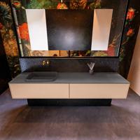 Badkamermeubelset Mondiaz Erin 200 cm met 2 Lades met RIDGE Wastafel Links Dark grey Zonder Kraangaten Greeploos Mat Rosee - thumbnail