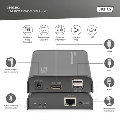 Digitus DS-55202 Zender en ontvanger KVM-extender