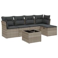 5-delige Loungeset met kussens poly rattan lichtgrijs - thumbnail