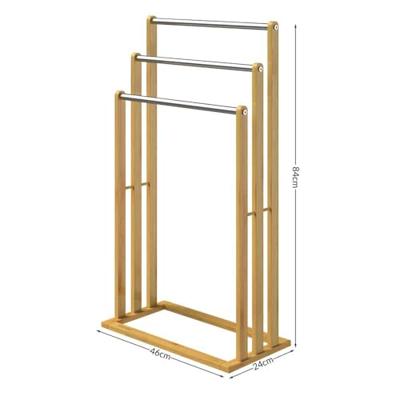 Handdoekenrek Bamboe met 3 RVS Stangen