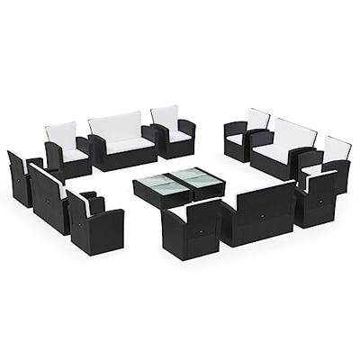 16-delige Loungeset met kussens poly rattan zwart