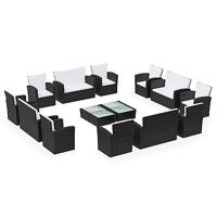 16-delige Loungeset met kussens poly rattan zwart - thumbnail