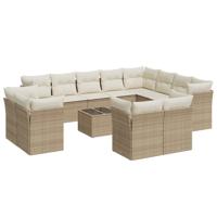 13-delige Loungeset met kussens poly rattan beige - thumbnail