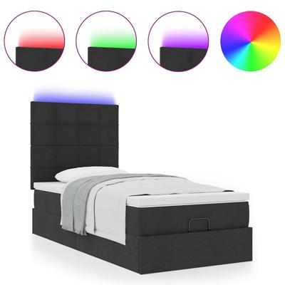 Ottoman bed met matras en LED's 140x190cm stof zwart - thumbnail