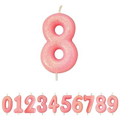 Nummerkaars &apos;8&apos; Glitter Roze
