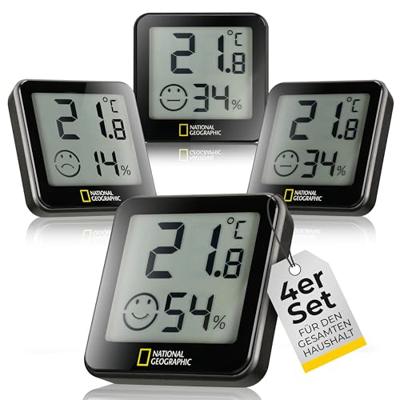 NATIONAL GEOGRAPHIC Tempy Thermo/Hygrometer, set van 4 NATIONAL GEOGRAPHIC Tempy Thermo/Hygrometer, set van 4