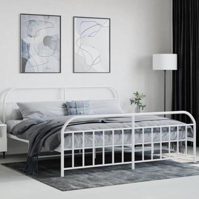 Bedframe met hoofd- en voeteneinde metaal wit 193x203 cm Bedframe met hoofd- en voeteneinde metaal wit 193x203 cm