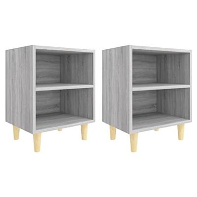 Nachtkastjes 2 st met houten poten 40x30x50 cm grijs sonoma