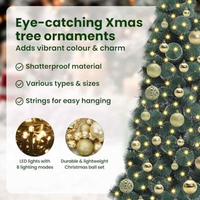 Kunstkerstboom met verlichting en ballenset Groen 120 cm PET