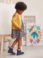 Set met vest en bloemenjurk meisje mosterdgeel - thumbnail