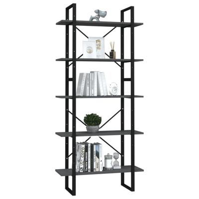 Boekenkast met 5 schappen 80x30x175 cm bewerkt hout grijs - thumbnail