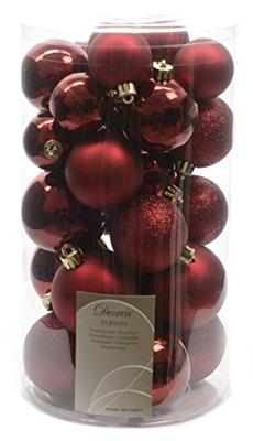 Decoris kerstballen set Plastic 30st Ossenbloed 4-5-6cm