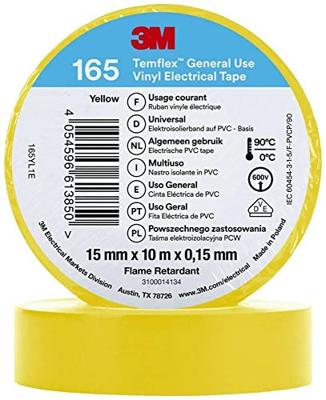 3M Temflex™ 165 165YL1E Isolatietape Temflex 165 Geel (l x b) 10 m x 15 mm 1 stuk(s) 3M Temflex™ 165 165YL1E Isolatietape Temflex 165 Geel (l x b) 10 m x 15 mm 1 stuk(s)