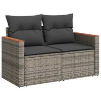 7-delige Loungeset met kussens poly rattan acacia grijs - thumbnail