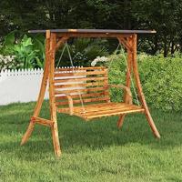 VidaXL Schommelframe met antracietkleur dak gebogen hout teakafwerking - thumbnail