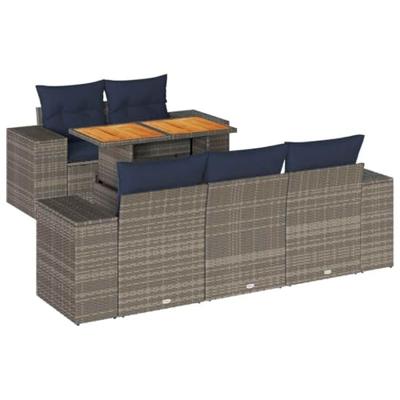 6-delige Loungeset met kussens poly rattan grijs