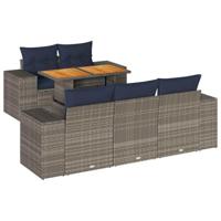 6-delige Loungeset met kussens poly rattan grijs - thumbnail