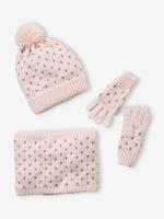 Set muts + snood + handschoenen met hartjes meisje roze - thumbnail