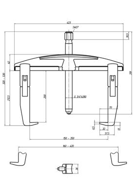Gedore 1307940 Poelietrekker Spanbereik: 350 mm Aantal haken: 2