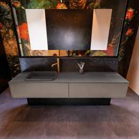 Badkamermeubelset Mondiaz Erin 200 cm met 2 Lades met RIDGE Wastafel Links Dark grey met 1 kraangat Greeploos Mat Smoke - thumbnail